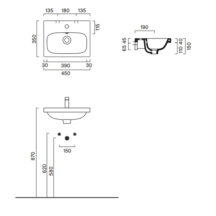 Catalano Alvea Раковина 45х35см., подвесная или на мебель, без отв., цвет: белый глянцевый.