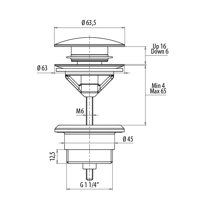 Gattoni Accessori Донный клапан для раковины - клик-клак, с указанием бренда, цвет:  хром
