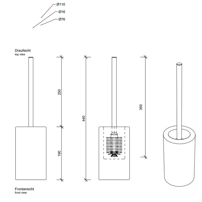 Decor Walther DW 6100 Туалетный ершик h46см, напольный, фарфор, цвет: белый / хром