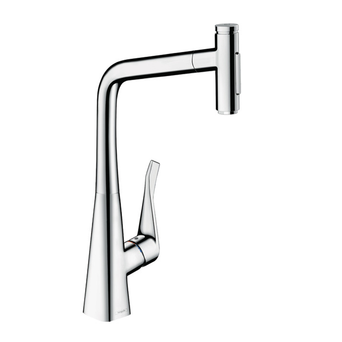 Hansgrohe Metris M71 Смеситель для кухни, на 1 отв, поворотный излив: 23.5см с вытяжным душем, 2jet, h: 33.3см, sBox, цвет: хром