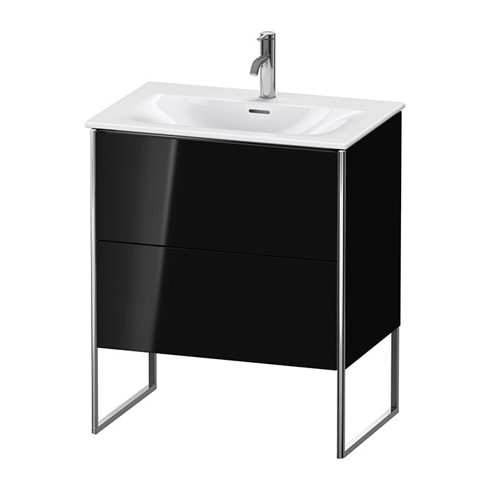 Duravit XSquare Тумба с раковиной 71x47.8х59.2см., напольная, 2 яшика, встроенные ножки с регулировкой по высоте, цвет: Black High Gloss