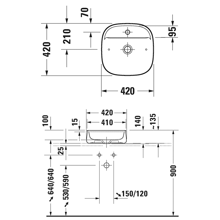 Duravit Zencha Раковина 42х42х14см., накладная, 1 отв., цвет: белый глянцевый