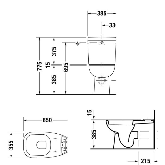 Duravit D-Code Унитаз моноблок 65х35см., слив универсальный, цвет: белый