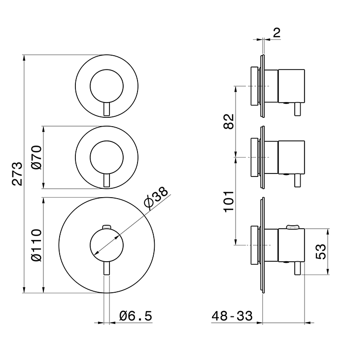 Newform XT Смеситель для душа, термостатический, встраиваемый, на 2 потока, внешняя часть, цвет: carbon satin