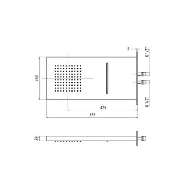 Gattoni PD Верхний душ настенный с 2-мя режимами: дождь и каскад, 26х55.5см, 1/2", цвет: хром (УЦЕНЕН)