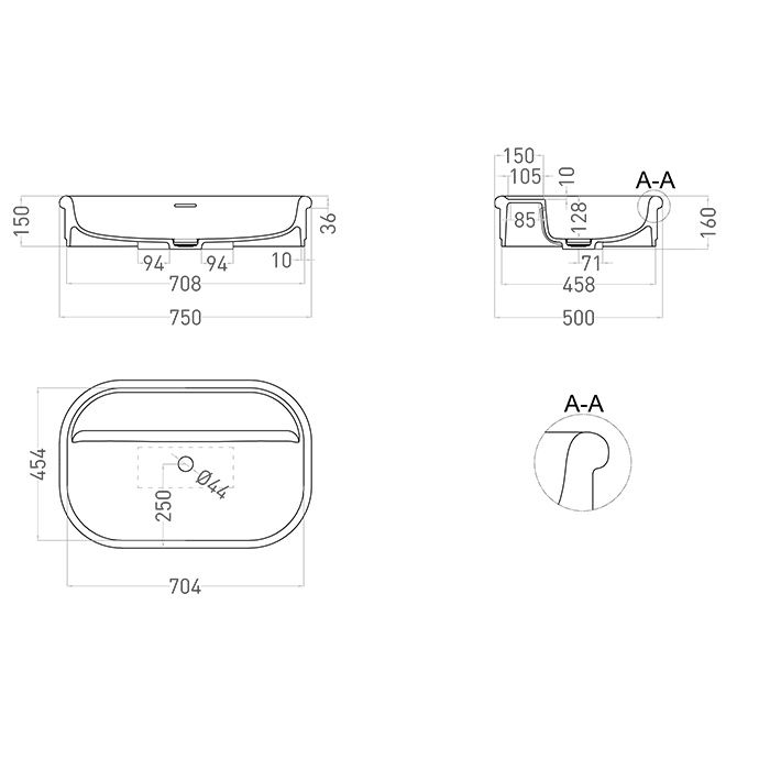 Salini Opera Раковина 75х50х16см., накладная, 3 отв., S-Sense, цвет: белый глянцевый