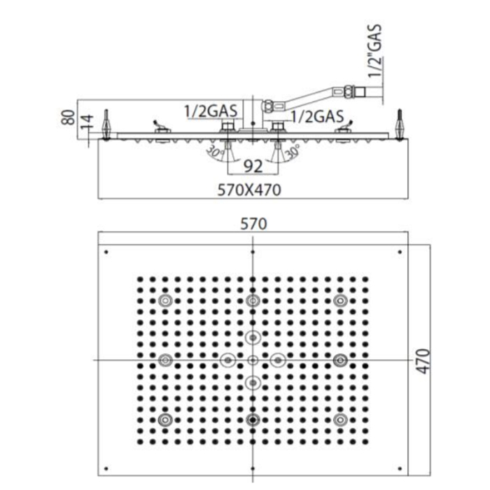 BOSSINI Dream Верхний душ 570 x 470 мм, с 8 LED (белый), 2 режима (дождь, распыление), цвет: хром