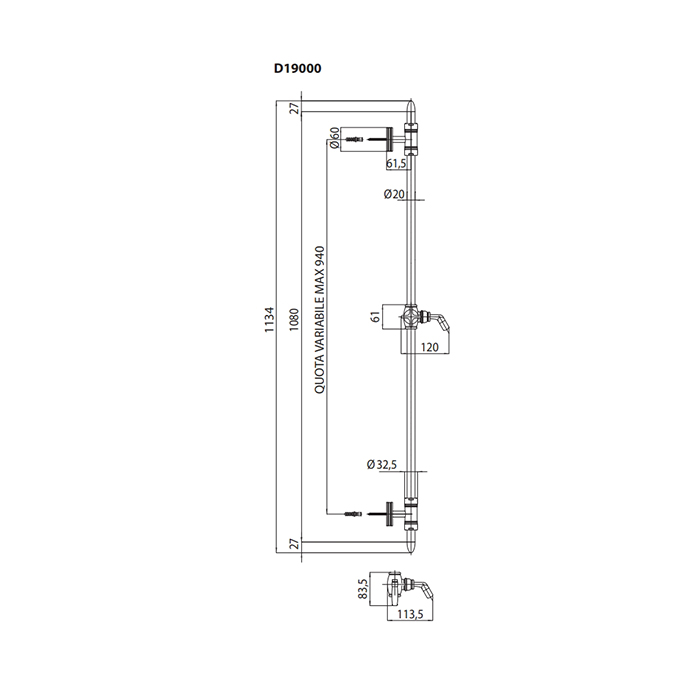 Bossini Liberty Душевой гарнитур с штангой, ручным душем и шлангом, цвет: хром