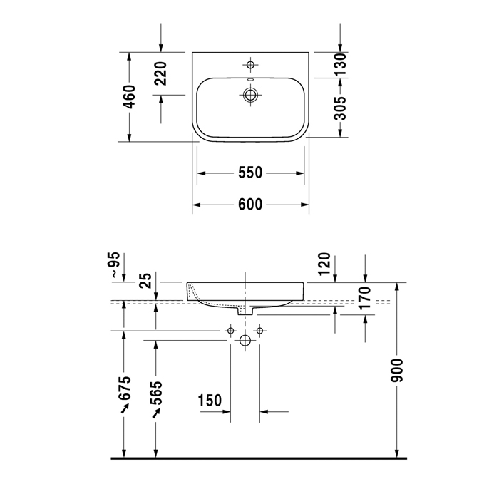 Duravit Happy D.2 Раковина 60x46 см, без отв., с переливом, цвет: белый