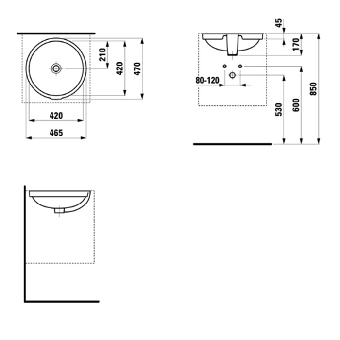 Laufen Pro Раковина 42x42x12см, встраиваемая снизу, без отверстия, цвет: белый