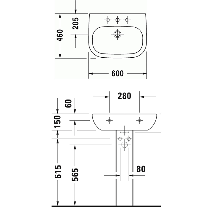 Duravit D-Code Раковина с перел., с 1 отв. под смес., 60х46см., цвет: белый