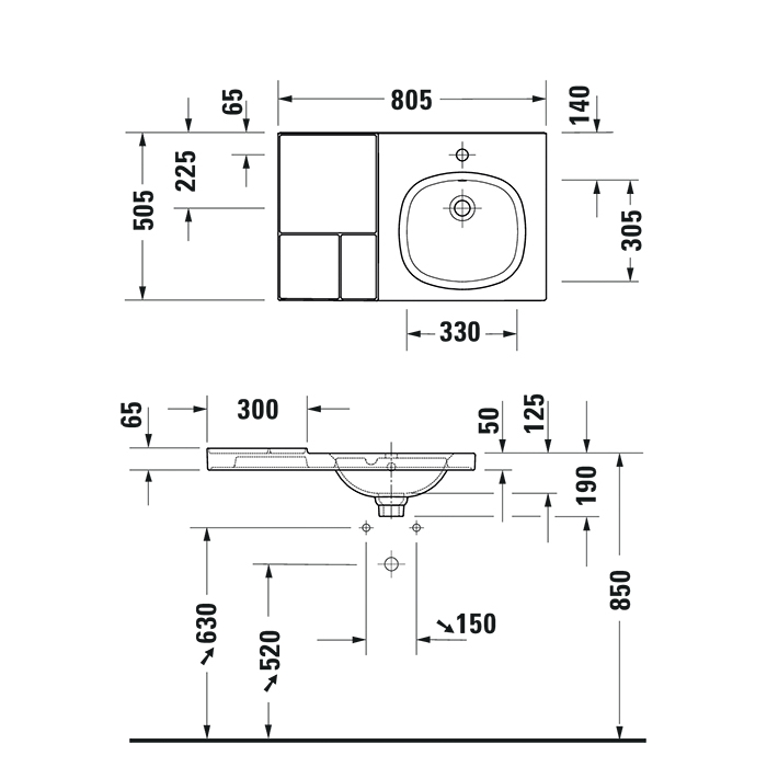 Duravit Aurena Раковина подвесная 80x50см., с 1 отв, dx, HygieneGlaze, цвет: белый глянец