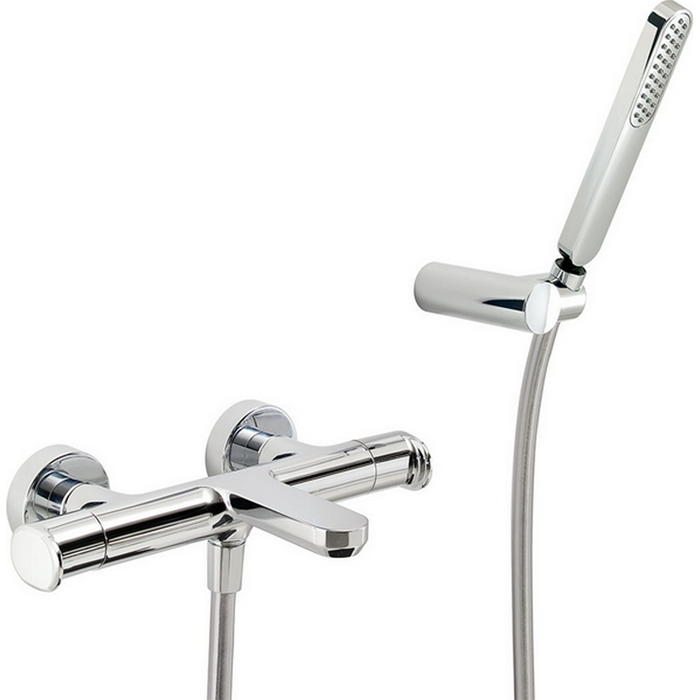 CISAL LineaViva Смеситель термостатический настенный для ванны/душа с ручной лейкой,держателем и шлангом, цвет: хром