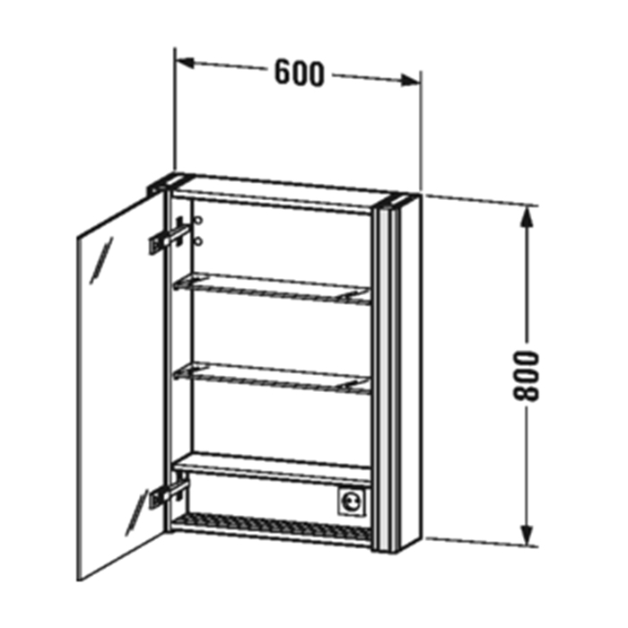 Duravit Xsquare Шкаф зеркальный 60х15.6см., Dx, 1 зерк дверца, 2 стекл полки, 1 дер полка, 1 выкл, 1 розетка, цвет: скандинавский белый шелковисто-матовый