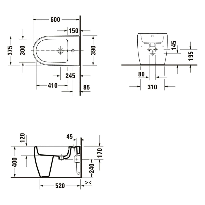 Duravit Qatego Биде напольное 39х60х40см., 1 отв., Weiß Hochglanz, цвет: белый