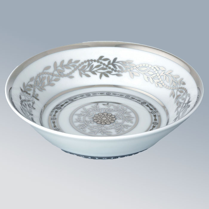 THG MARQUISE BLANC DECOR PLATINE Блюдо керамическое ø130 мм., настольное, декор платина, цвет: белый