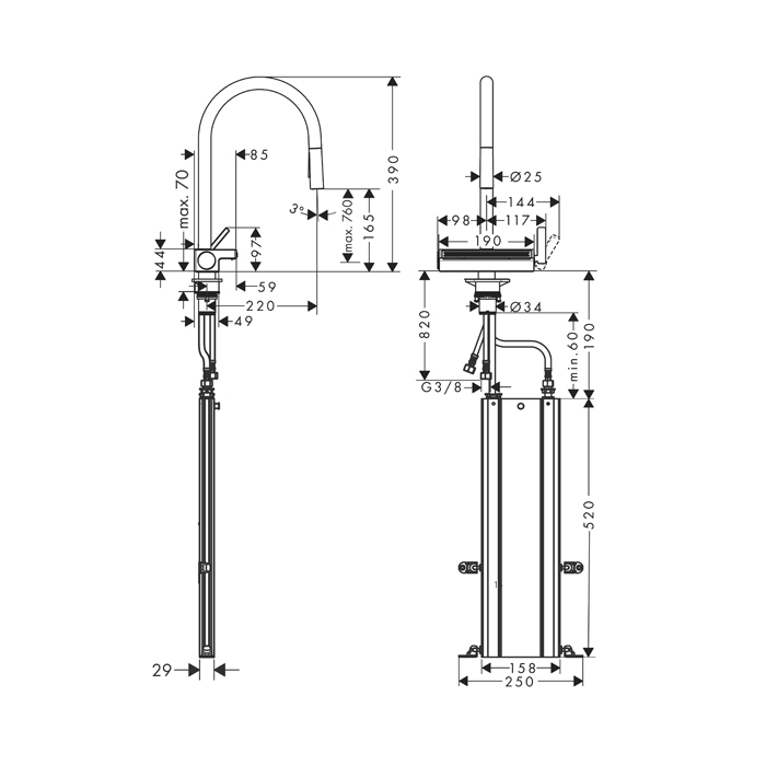 Hansgrohe Metris M71 Кухонный смеситель однорычажный, Eco, с вытяжным душем, 2jet, цвет: под сталь