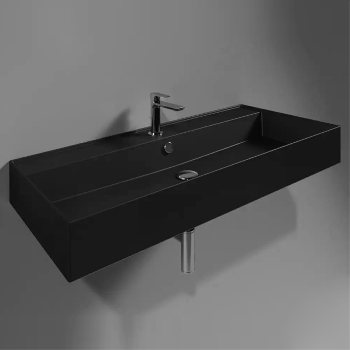 Simas Agile Раковина подвесная 101х46см., с переливом, с 1 отв., цвет: черный матовый