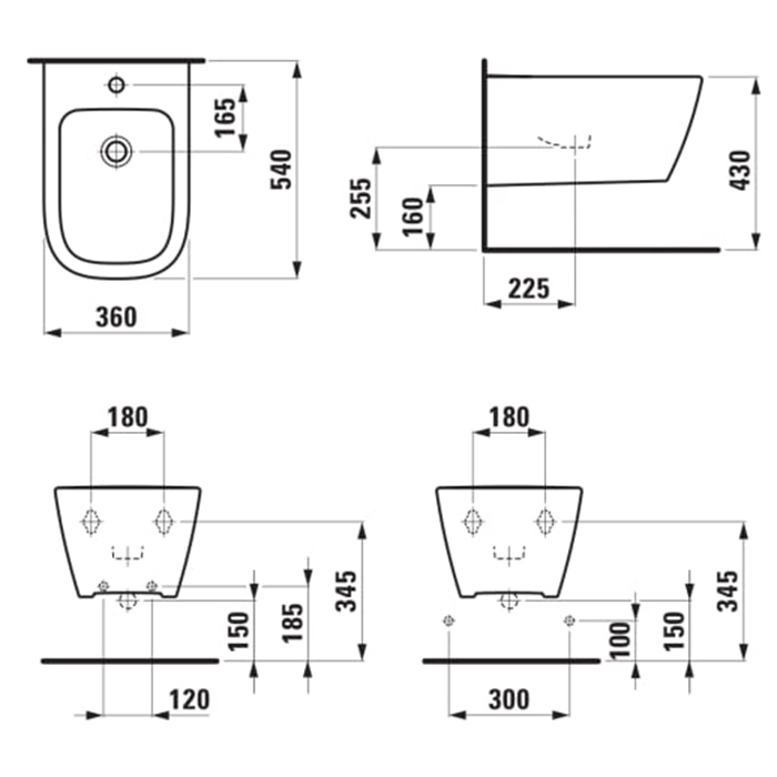 Laufen Meda Биде подвесное 54x36x27см., 1 отв., цвет: белый глянцевый