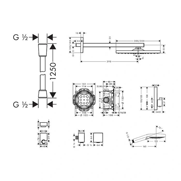 Hansgrohe Raindance E Душевая система, Верхний душ 30х30см., с термостатическим смесителем, ручным душем и держателем, цвет: черный матовый