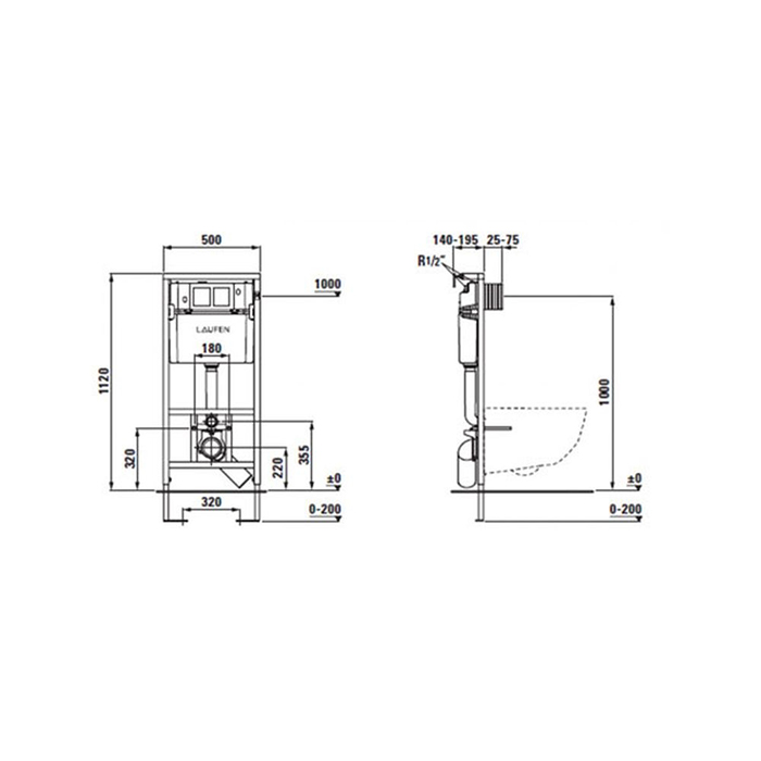 Laufen Installation System Инсталляция с бачком для подвесного унитаза, со встроенной трубой для подачи воды, двойной слив 4,5/3 л, регул. до 6/3 л