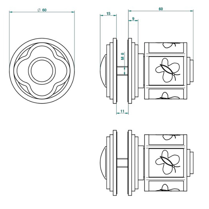 THG CAPUCINE VERT DECOR PLATINE Ручка дверная одинарная, декор платина/зеленый, цвет: хром