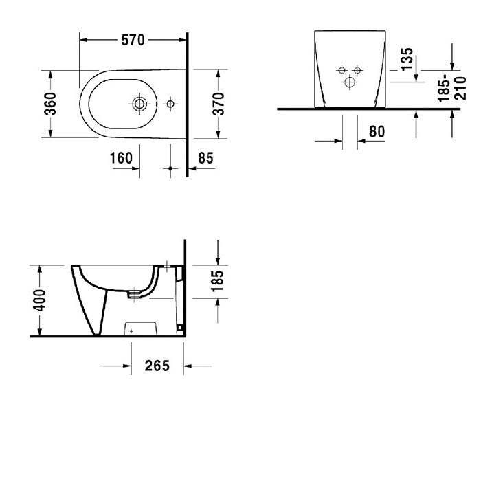 Duravit Starck 2 Биде напольное 57х37см, с 1 отв под смеситель, с креплением, цвет: белый