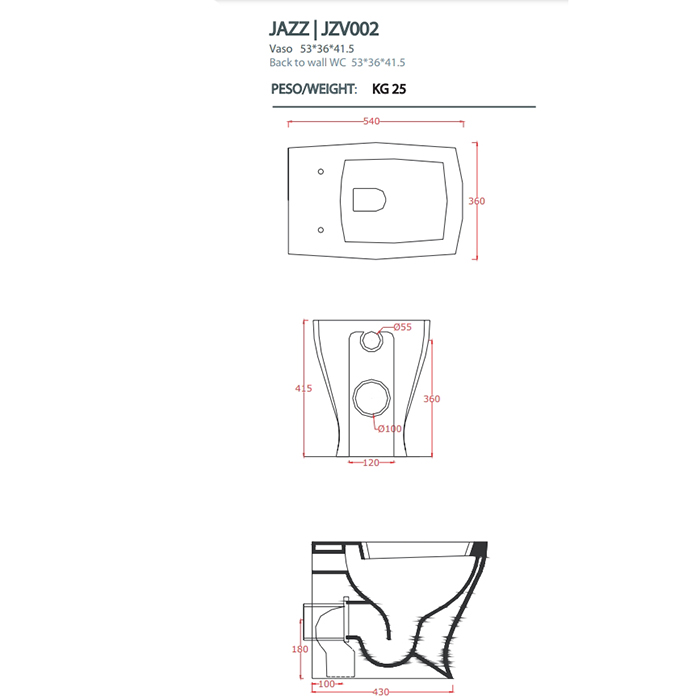 Artceram JAZZ Унитаз приставной слив универсальный  54х36см c креплением, цвет: белый матовый