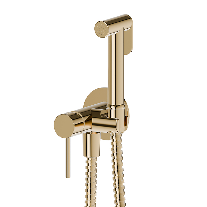 Newform Idroscopini Смеситель с гигиеническим душем, держатель, шланг 120см., цвет: PVD Br. Pale Gold