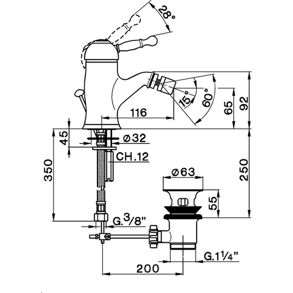 CISAL Arcana Royal Смеситель однорычажный для биде на 1 отверстие с донным клапаном, цвет: золото 