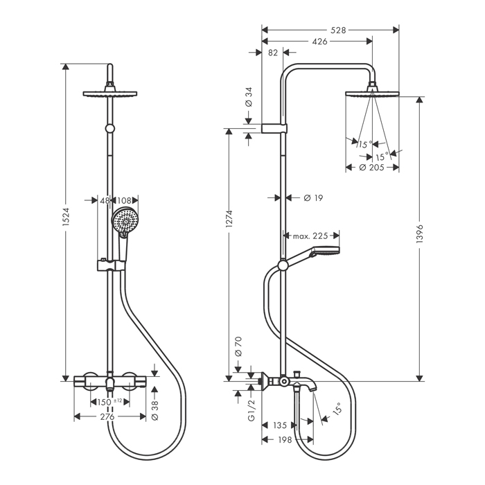  Hansgrohe Vernis Blend Душевая стойка с верхним душем 200 1jet с термостатом для ванны, EcoSmart, цвет: хром 