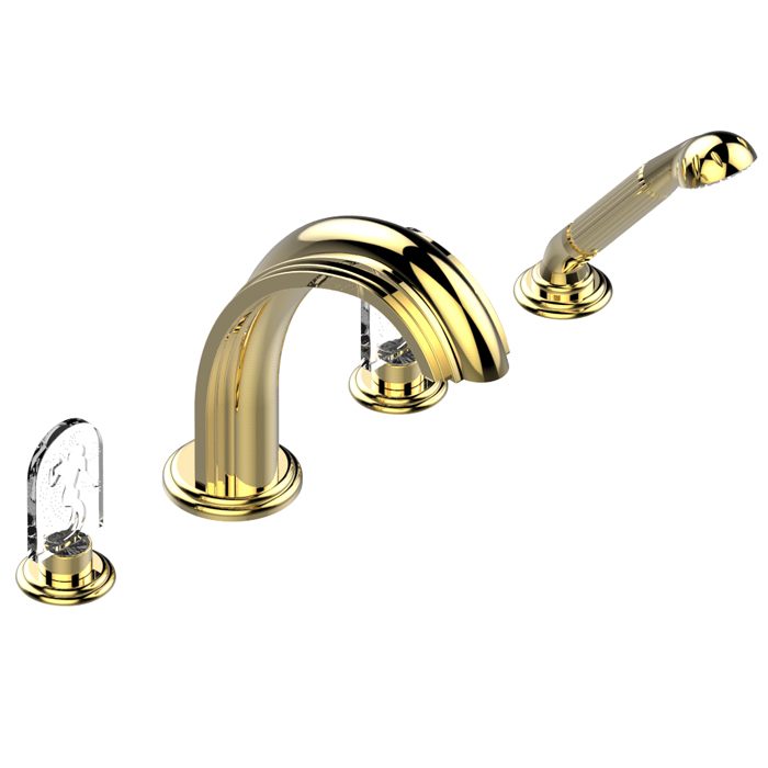 THG Naïade Cмеситель для ванны, 4 отв., цвет: золото/прозрачный хрусталь