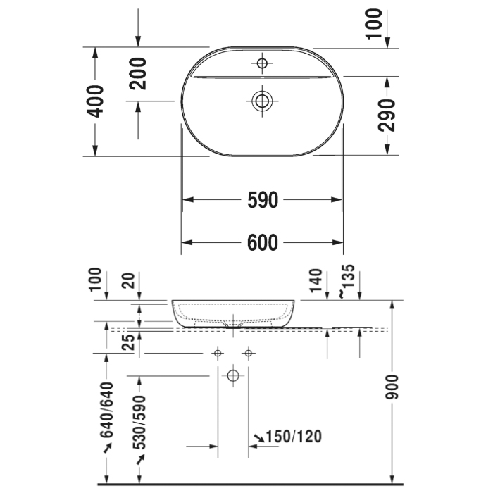 Duravit Luv Раковина 60х40см., на столешницу, 1 отв., без перелива, цвет: белый