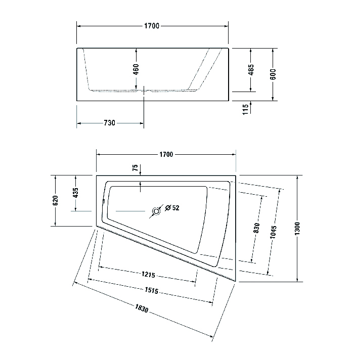 Duravit Paiova Ванна 170x130см., пристенная, угловая, правосторонняя, акриловая, цвет: белый