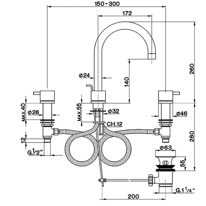 Cisal Less New Смеситель для раковины ,на 3 отв., с донным клапаном, цвет: хром