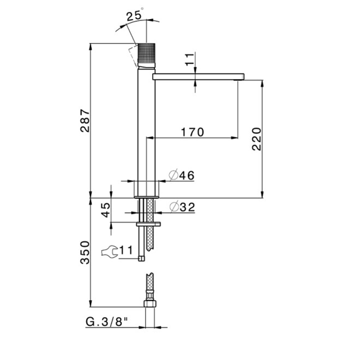 Cisal X32 Смеситель для раковины, на 1 отв., высокий, цвет: Brushed Stainless Steel