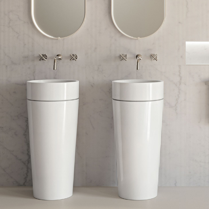 Kerasan Oke Колонна для раковины, слив в стену. цвет: белый глянцевый