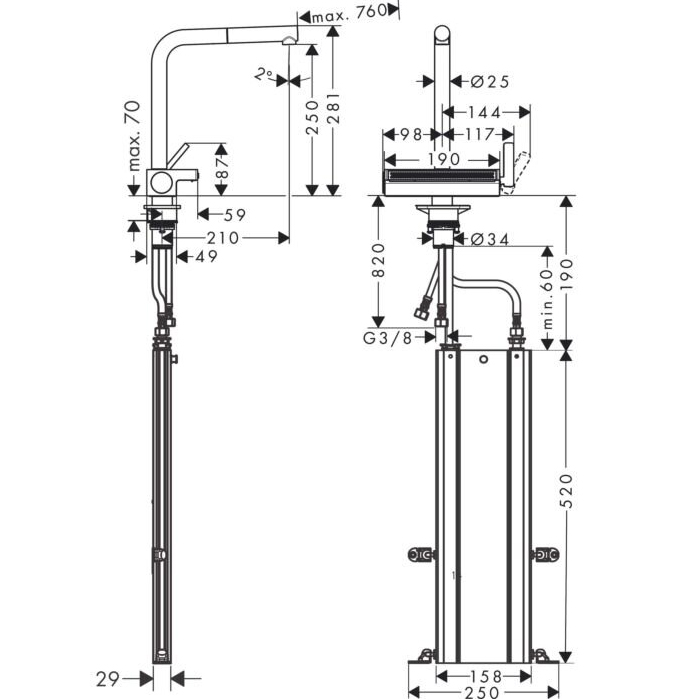 Hansgrohe Aquno Select M81 Смеситель для кухни, 1 отв., с вытяжным душем, sBox, цвет: хром