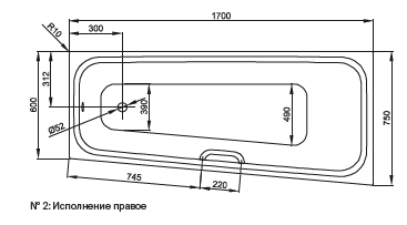 Bette Space S Ванна встраиваемая с шумоизоляцией  170х75х42 см,  исполнение правое , цвет: белый