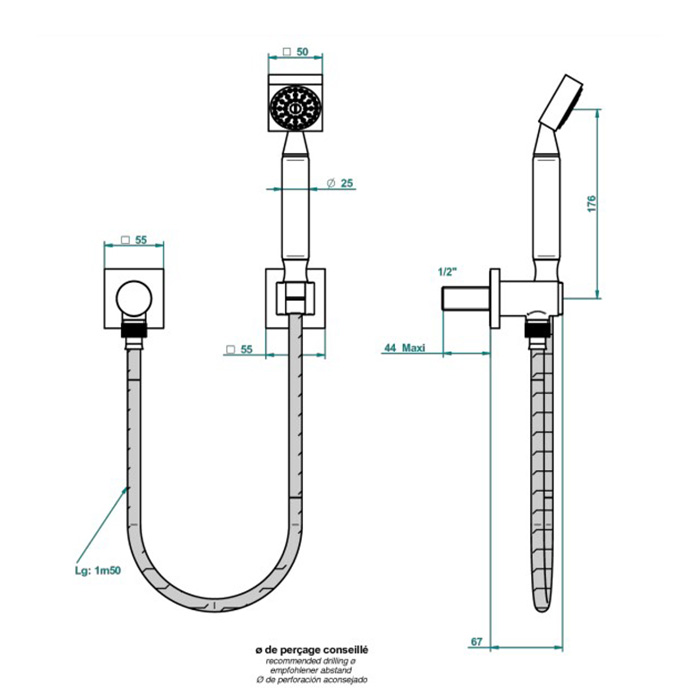 THG Ginkgo Душевой комплект с ручным душем, шланг 1500 мм., держатель и подвод воды, цвет: полированное золото