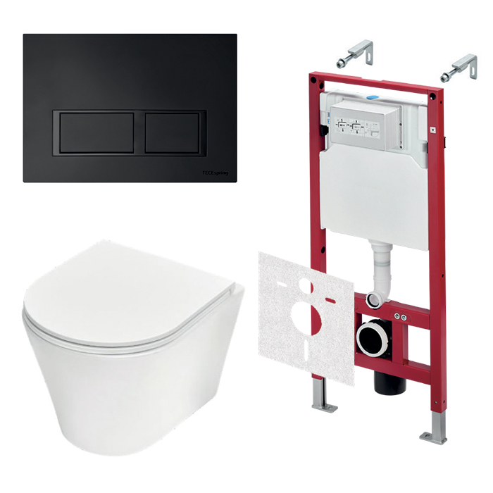 TECEspring Base Комплект: унитаз модель K, инсталяция, панель смыва V с прямоугольными кнопками, цвет: белый / черный матовый