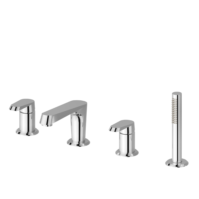 Newform Nio Смеситель на борт ванны, 4 отв., с изливом и ручным душем, цвет: хром