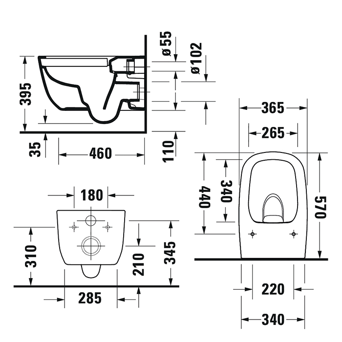 Duravit Aurena Унитаз подвесной 36.5x57см, безободковый, с креплением, цвет: белый глянец