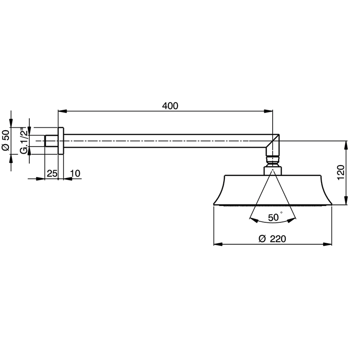CISAL Cherie Верхний душ d=220мм, L400, для настенного крепления, цвет: хром