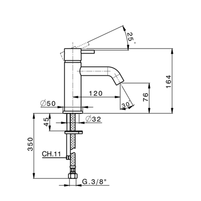 Cisal Less New Смеситель для раковины, на 1 отв., цвет: Nichel Spazzolato
