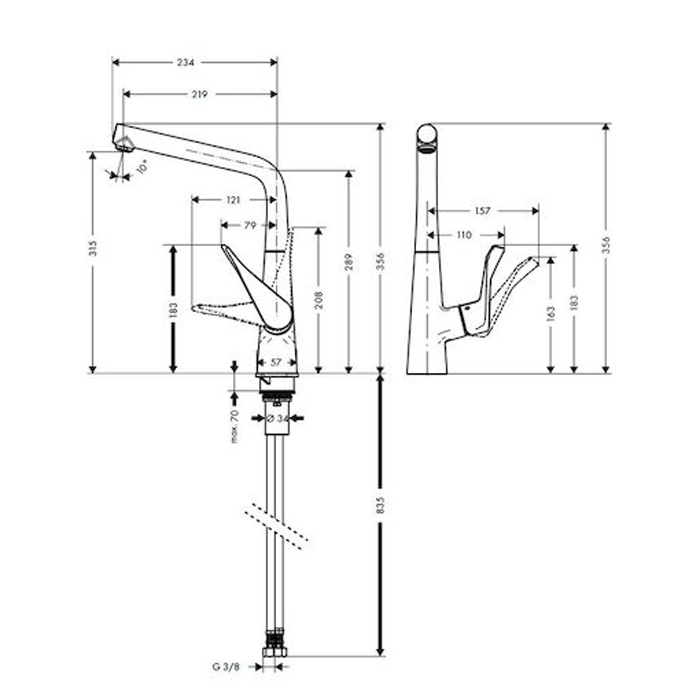 Hansgrohe Metris Смеситель  для кухни на 1 отв, поворотный излив, цвет: сталь