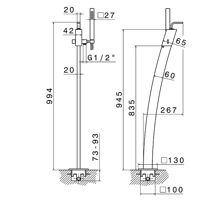 Newform Outdoor Смеситель напольный, с ручным душем, для внутреннего/наружного применения, цвет: нержавеющая сталь