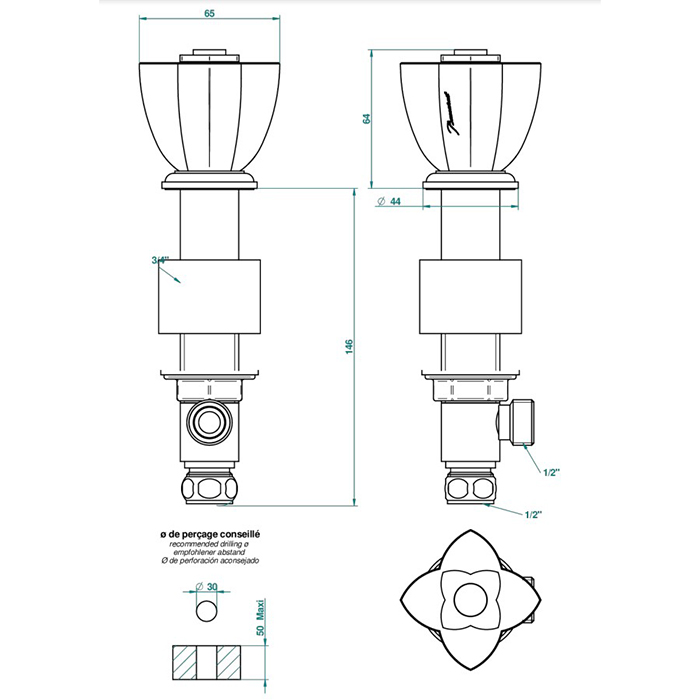 THG Pétale de cristal bleu Вентиль смесителя для раковины, стекло синее, цвет: полированное золото