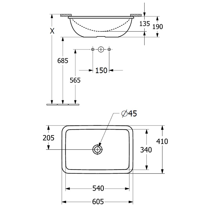  Villeroy&Boch Loop&Friends Раковина 54х34х19см., встраиваемая снизу, без отв., с переливом, CeramicPlus, цвет: альпийский белый