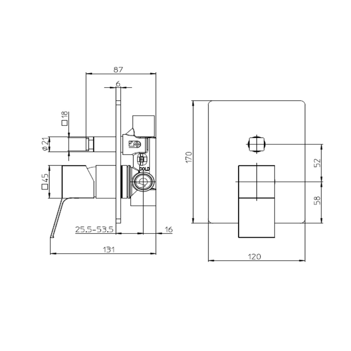 Bossini Aki Line Наружная часть монорычажного смесителя AKI на 2 выходов. цвет: хром